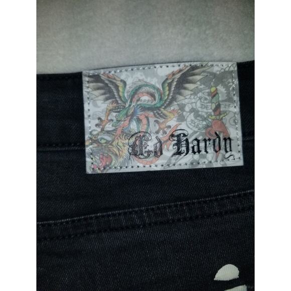Ed Hardy Jeans Womens 32 Black Tiger Head‎ Embroidered Mid Slim Flare Y2K - Picture 11 of 16
